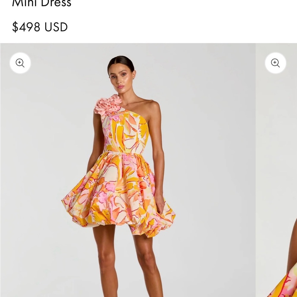Mac Duggal Yellow & Pink One-Shoulder Floral Mini Dress